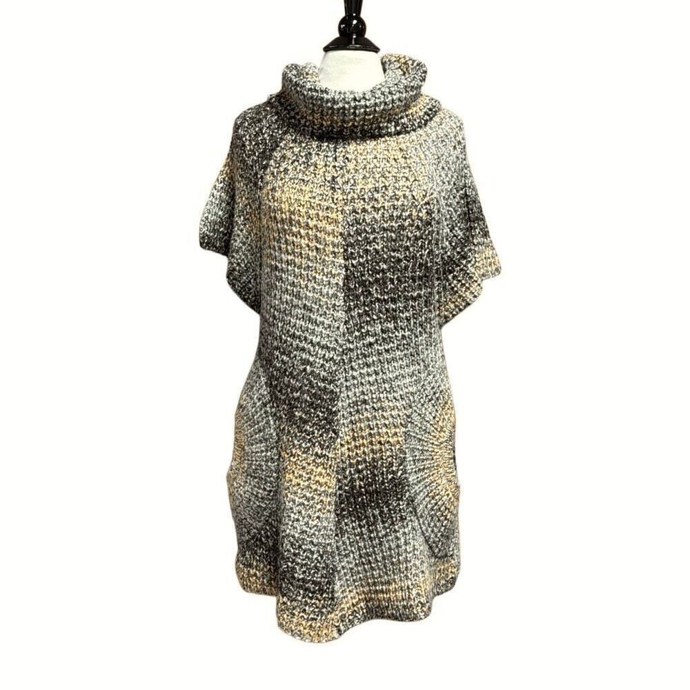 ii SISTERS Sweater Multi Color Cowl Neck Knit Short Sleeve Tunic Dress Size Larg